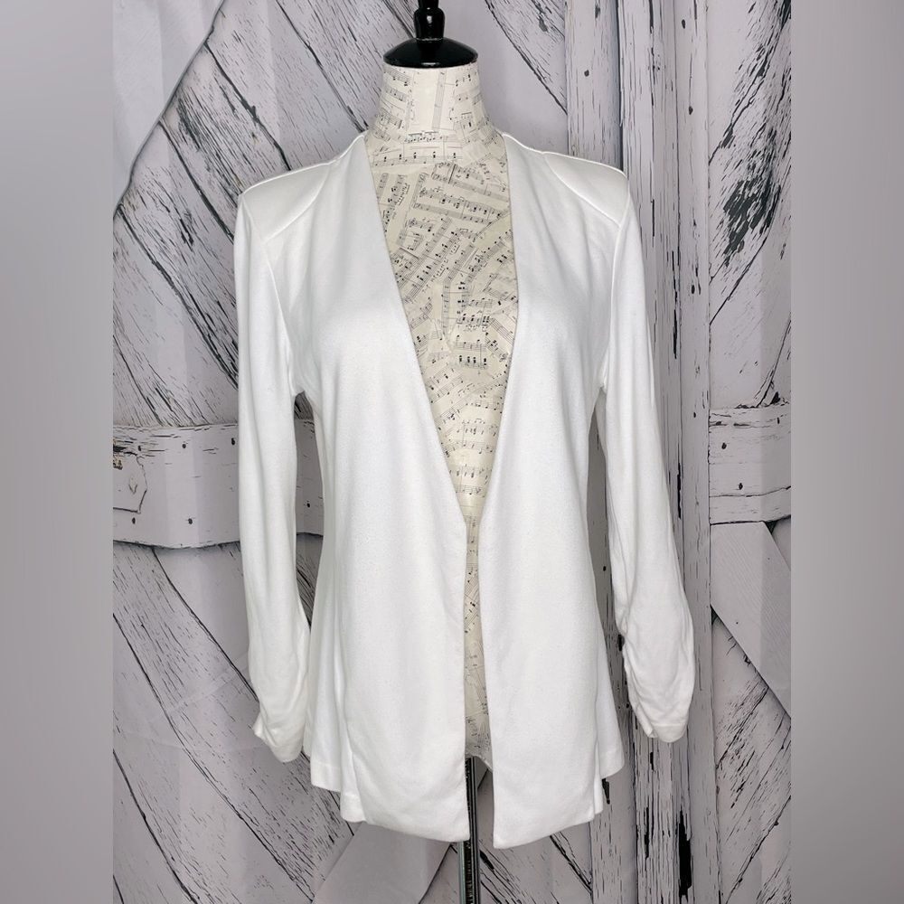 Tart Collection Open Front Knit Cardigan Padded Shoulders Jacket White M